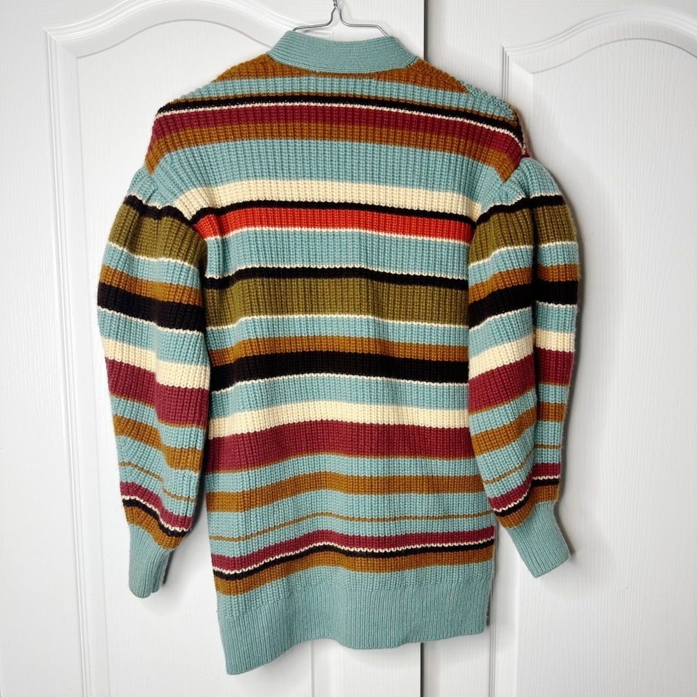 Ulla Johnson Teal Striped Tillie Ballon Sleeve Cardigan Sweater Size Small - Picture 6 of 10